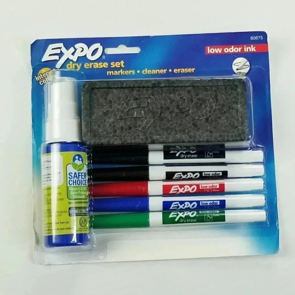 EXPO Dry Erase Marker Kit with Eraser, Fine Tip, Assorted Colors, Set of 5 - Picture 1 of 4